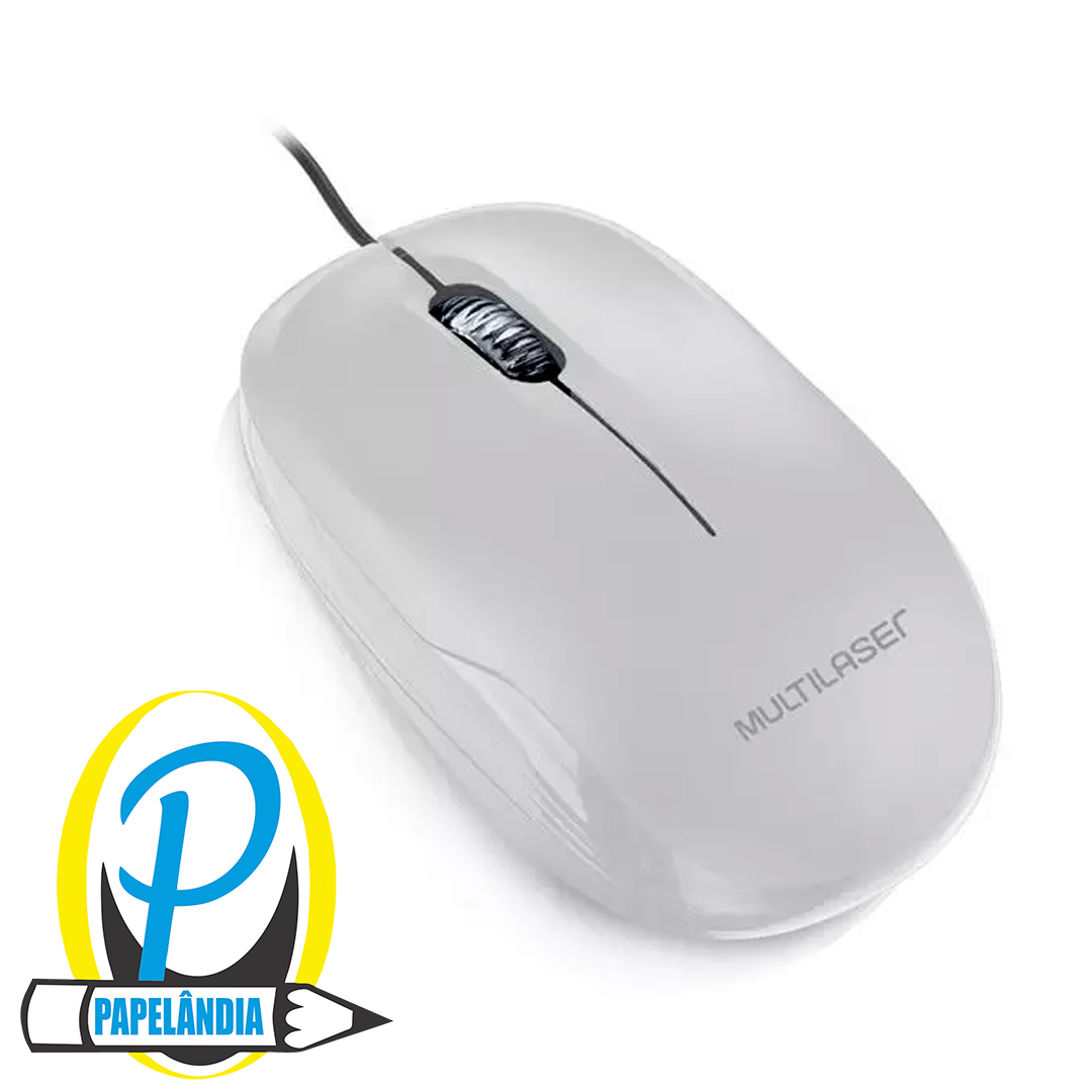 Mouse Com Fio Mid 1200dpi Conexão Usb Cabo de 120cm 3 Botões Textura Fosca Branco - MO294 - Multilaser